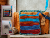 Orange & Blue Multi Colored Crocheted Bag #10