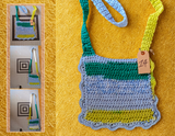 Blue Yellow & Green Multi Colored Crocheted Bag #14