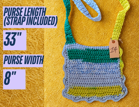 Blue Yellow & Green Multi Colored Crocheted Bag #14