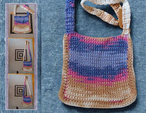 Blue Pink White Multi Color Crocheted Bag #2