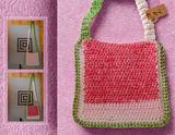Pink Green White Multi Color Crocheted Bag #1